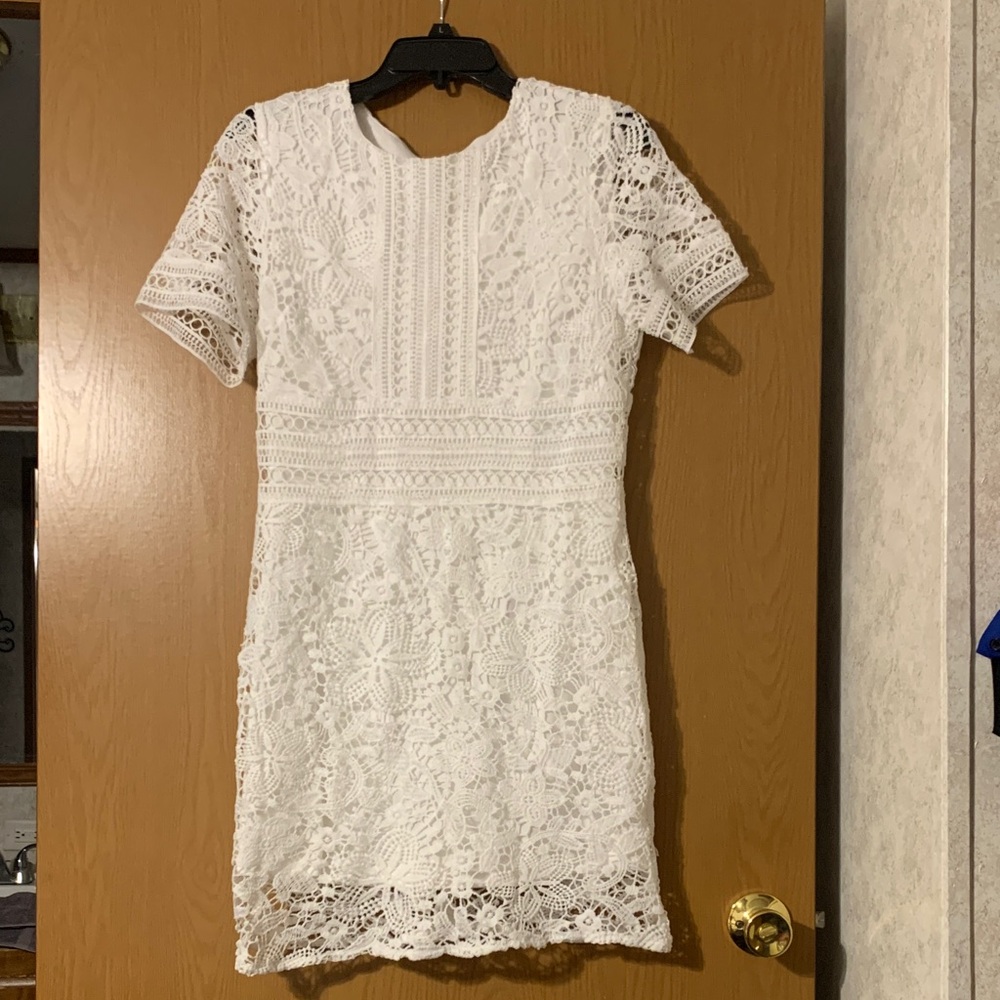 She + Sky White Lace Mini Dress